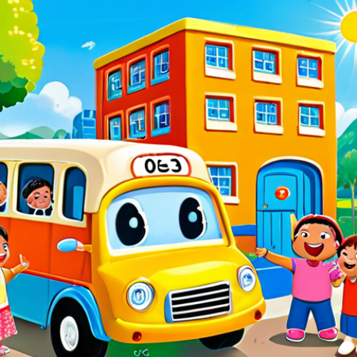 Home 6 **
A group of brightly colored, friendly-looking cartoon buses (Tayo, Rogi, Gani, Lani) happily interacting with children in a sunny park setting. The children are laughing and pointing at the buses with joy. In the background, you see elements representing learning, such as colorful building blocks with numbers and letters. The overall style should be cheerful and inviting, appealing to young children.
**