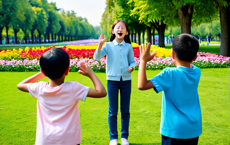 ** A group of fully clothed children singing and dancing along with Tayo the Little Bus in a sunny park, surrounded by colorful flowers and trees, safe for work, appropriate content, professional, modest clothing, family-friendly, perfect anatomy, correct proportions, natural pose, well-formed hands, proper finger count, natural body proportions.
**