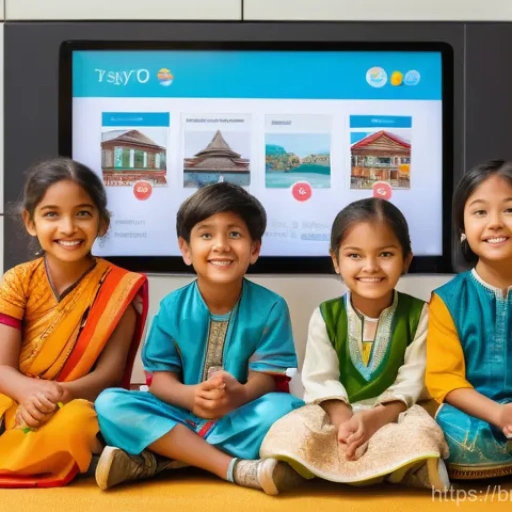 타요의 해외 수출 전략 - **Global Connection through Tayo:** A vibrant and diverse group of children, aged 4-8, from various ...