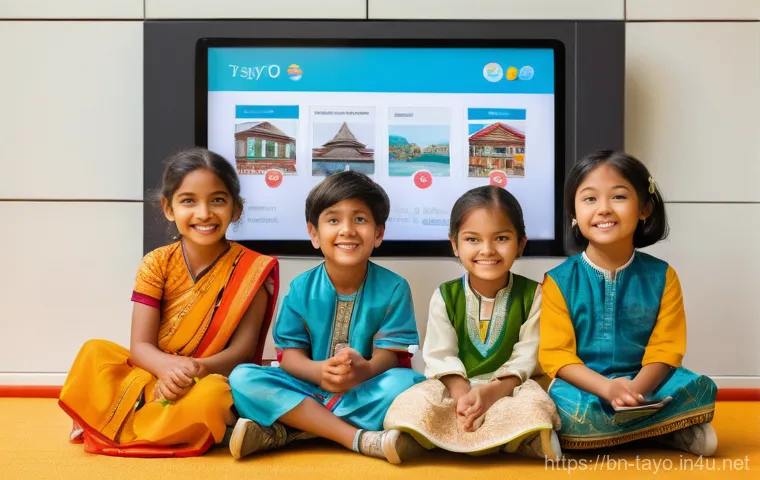 타요의 해외 수출 전략 - **Global Connection through Tayo:** A vibrant and diverse group of children, aged 4-8, from various ...