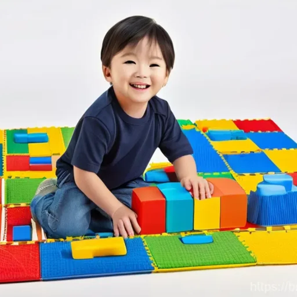 타요 굿즈 컬렉션 - **Prompt: Joyful Playtime with Tayo Building Blocks**
A cheerful child, approximately 5-6 years ...