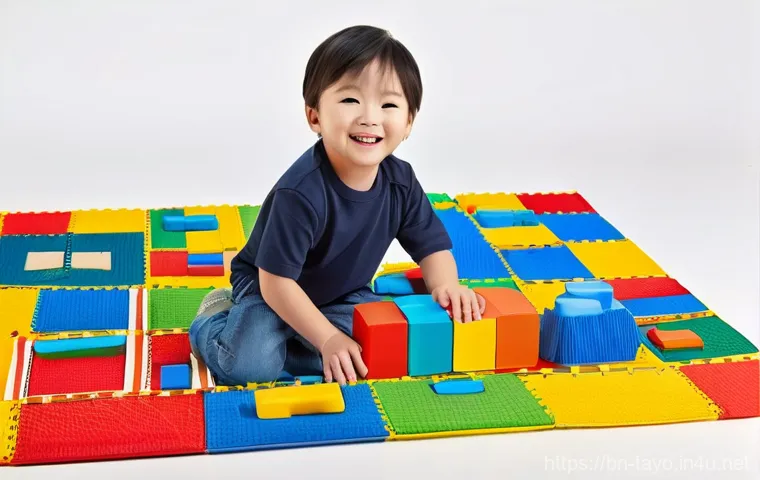 타요 굿즈 컬렉션 - **Prompt: Joyful Playtime with Tayo Building Blocks**
A cheerful child, approximately 5-6 years ...