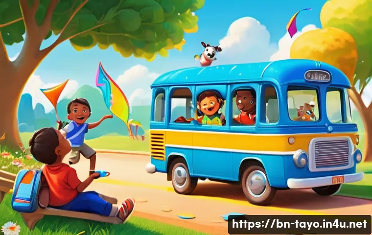 타요 관련 영상 제작 가이드 - **Prompt 1: Tayo's Sunny Park Adventure**
A cheerful, friendly blue bus, reminiscent of Tayo, is...